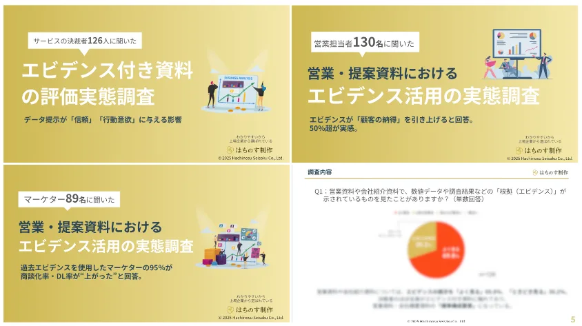 【アンケート調査結果】エビデンス活用の実態調査3点セットの資料イメージ