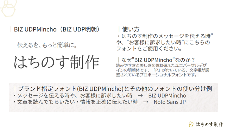 はちのす制作のブランド指定フォント
