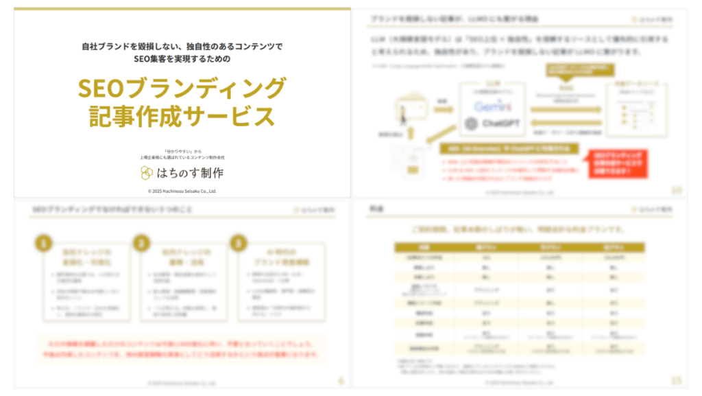 SEOブランディング記事作成サービス資料の一部