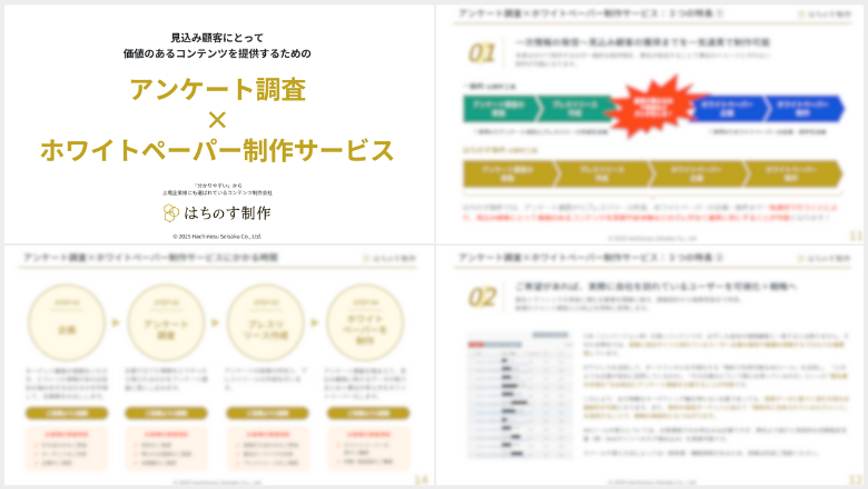 「アンケート調査×ホワイトペーパー制作サービス」の資料イメージ