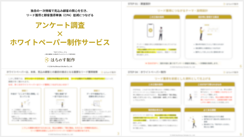 「アンケート調査×ホワイトペーパー制作サービス」の資料イメージ