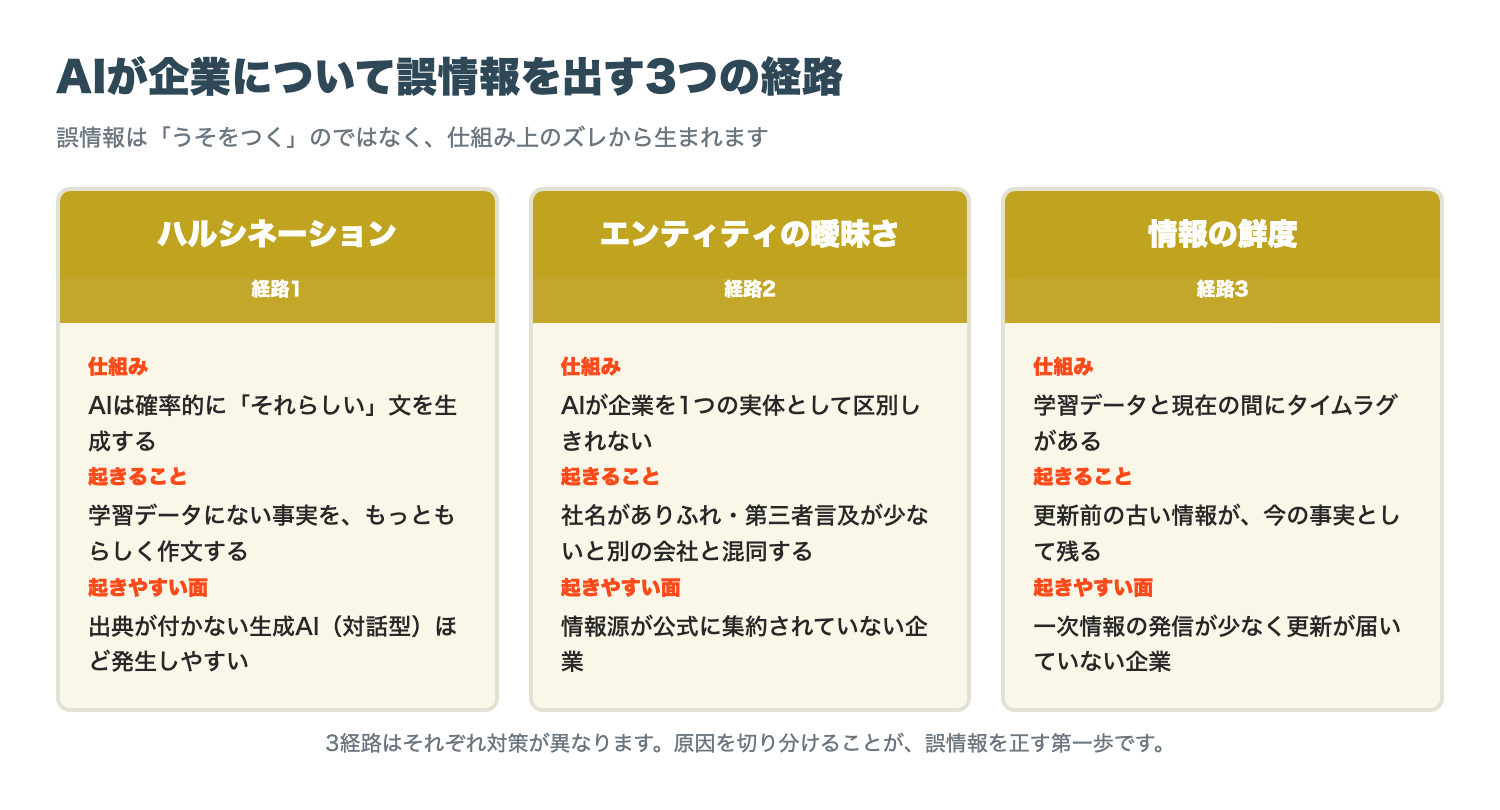 AIが企業について誤情報を出す3つの経路